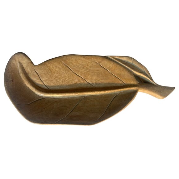 VTG Handcarved Wooden Palm Leaf Dish From Haiti - Picture 4 of 5